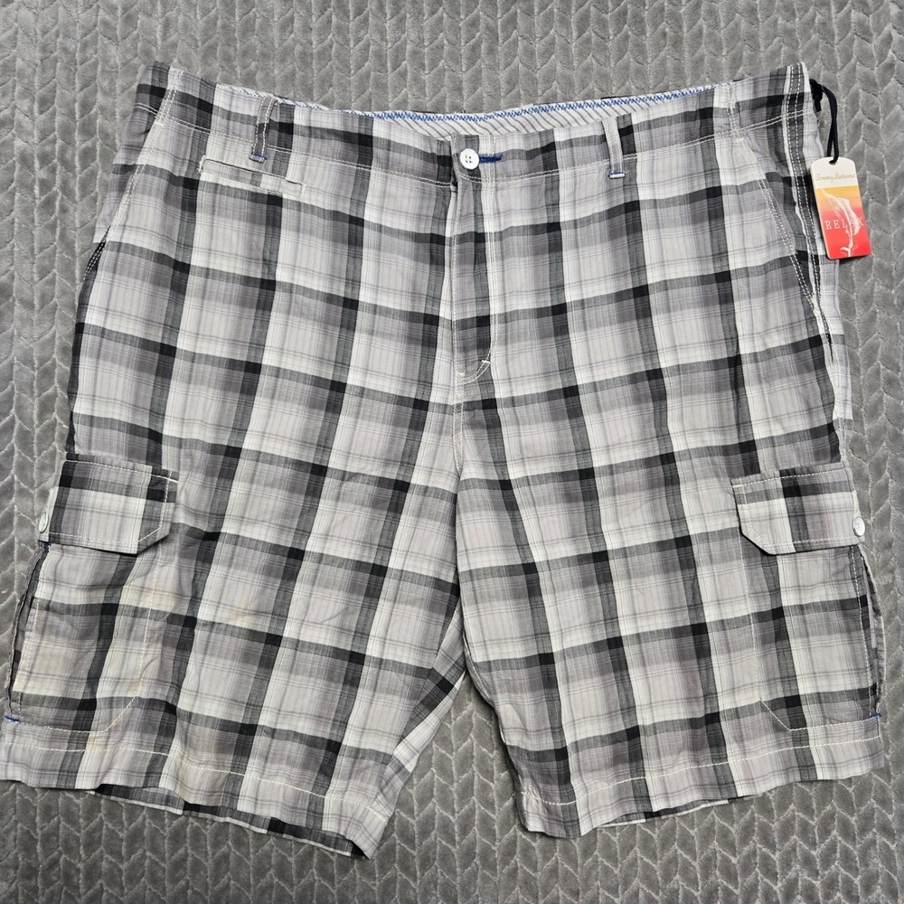 Tommy Bahama Relax Mens Grey Plaid Cargo Shorts Cotton Size‎ 40 New With Tags